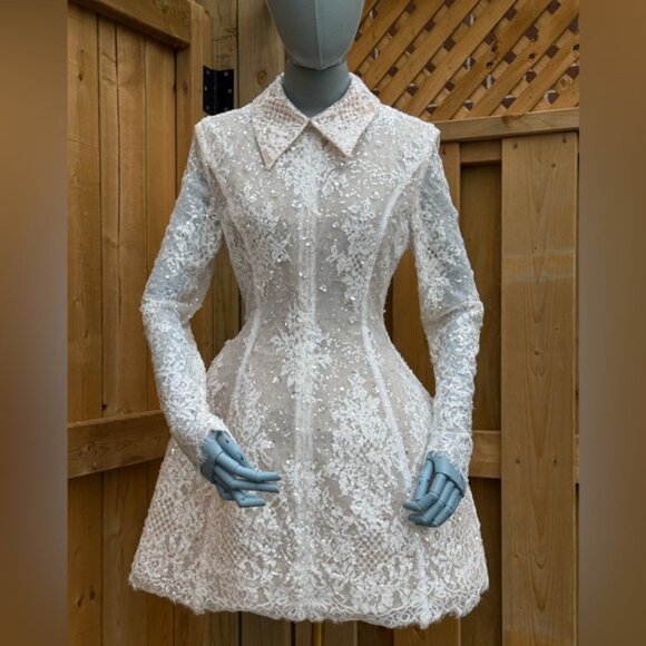 🆕 BRONX & BANCO 🧿 NWOT Adelaide White Lace Bridal Mini Dress, Sz XS US 2 - Picture 12 of 16